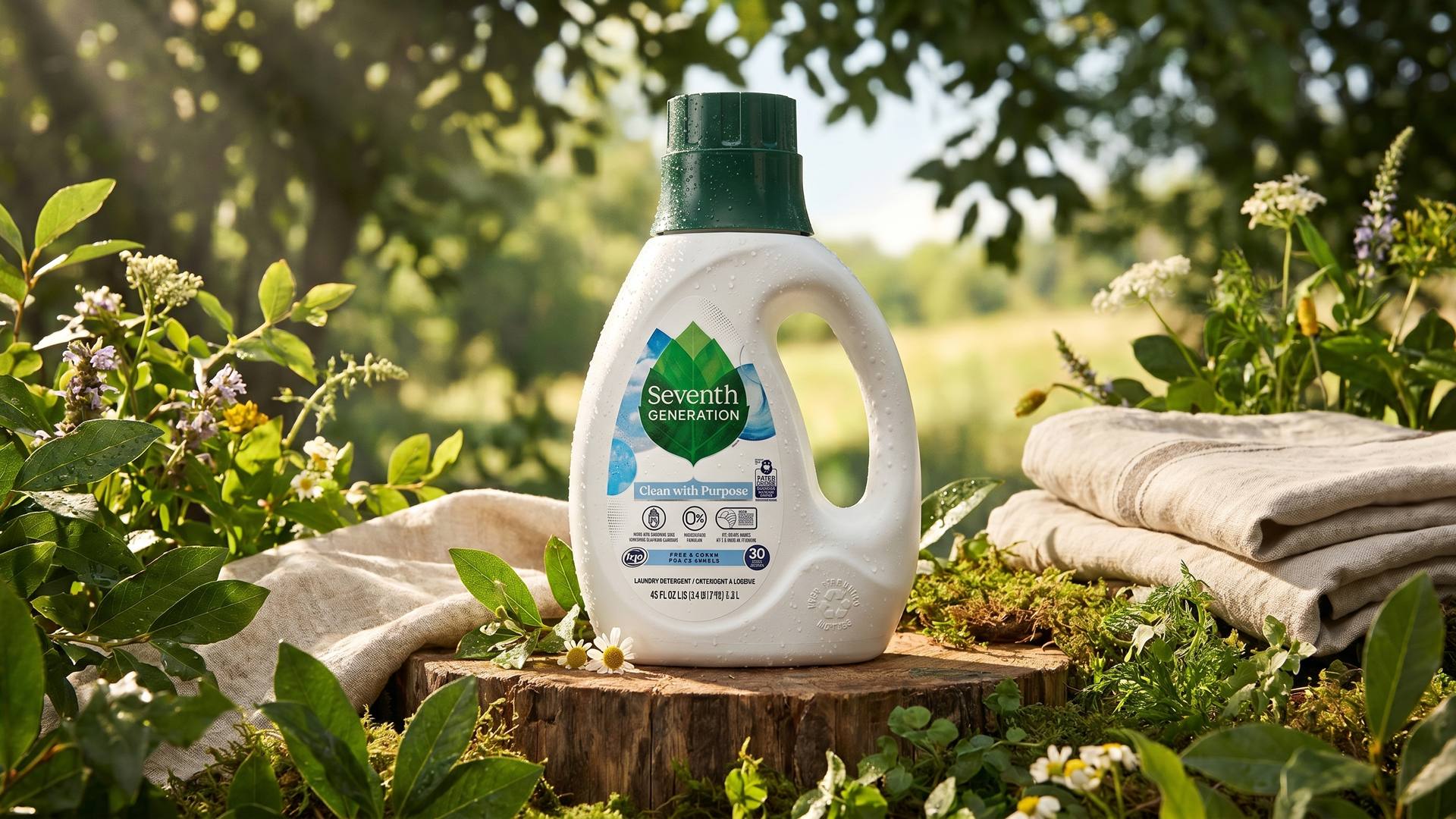 Seventh Generation — laundry detergent in a sunlit meadow